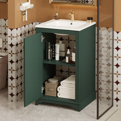 20-inch Bathroom Vanity with Ceramic Sink, Freestanding Single Vanity Set with Soft Closing Door, adjustable shelf, Modern Style, Green.