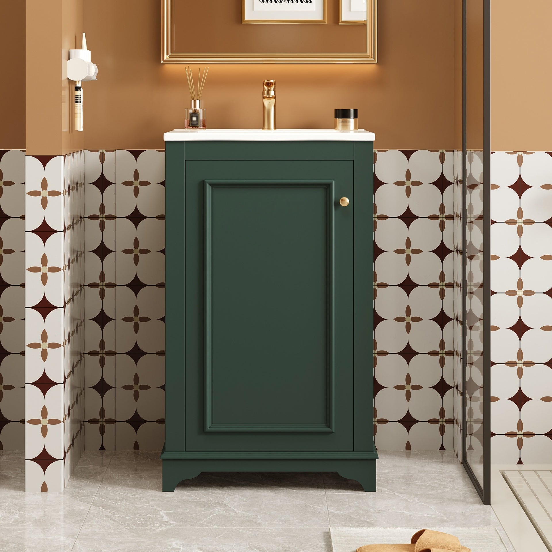 20-inch Bathroom Vanity with Ceramic Sink, Freestanding Single Vanity Set with Soft Closing Door, adjustable shelf, Modern Style, Green.