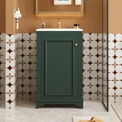 20-inch Bathroom Vanity with Ceramic Sink, Freestanding Single Vanity Set with Soft Closing Door, adjustable shelf, Modern Style, Green.