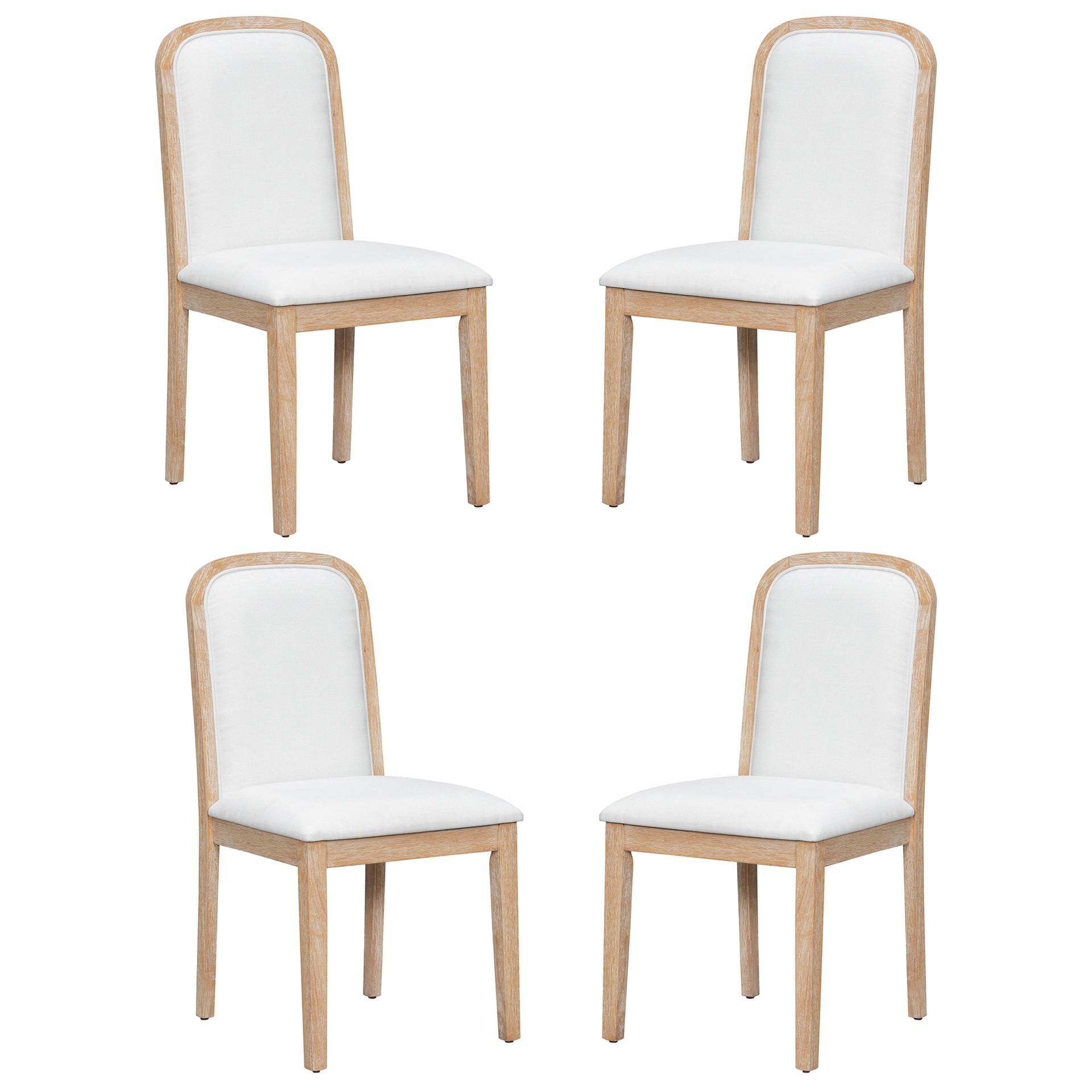 TREXM Vintage Style Dining Chair Set with 4 Upholstered Chairs for Dining Room and Living Room (Natural Wood Wash)