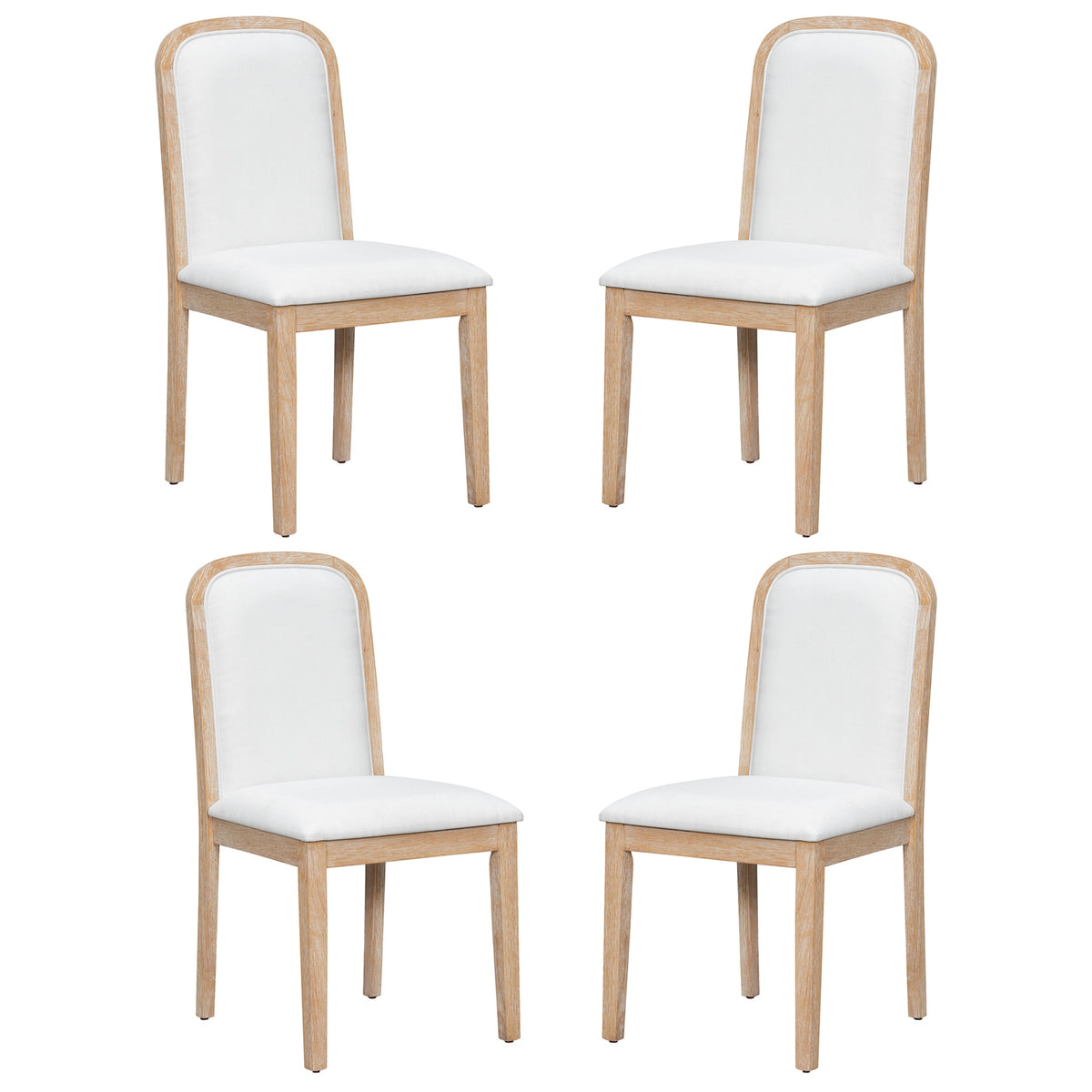 TREXM Vintage Style Dining Chair Set with 4 Upholstered Chairs for Dining Room and Living Room (Natural Wood Wash)