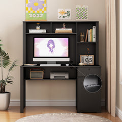 Computer Desk with Hutch & Bookshelf,Wood Executive Desk Teens Student Desk Writing Laptop Home Office Desk with Drawers,3 AC Outlets and 2 USB Charging Ports,Study Laptop Table for Home