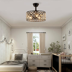 18'' Crystal Cage Ceiling Fan With Remote Control ,Quiet  Motor Fan Light ,, Indoor Crystal Chandelier Ceiling Fan For Bedroom, Living room, Dinning Room, Kids Room--Matte Black (bulbs not included.)