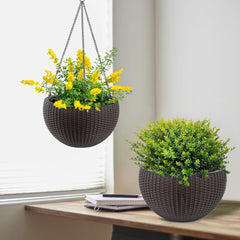 13.4 inch Self-Watering Hanging Rattan-Inspired Planter Large Capacity, Root-Rot Resistant Water Storage with Water Level Indicator, Dual-Use for Indoor & Balcony Decoration (Pack of 2, Brown)