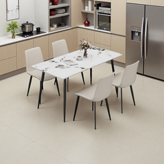 Dining Table with Sintered Stone Tabletop and Metal Legs, 63" Rectangular Modern Kitchen & Dining Room Table
