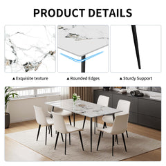 Dining Table with Sintered Stone Tabletop and Metal Legs, 63" Rectangular Modern Kitchen & Dining Room Table