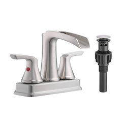 Brushed Nickel Bathroom Faucet - 4 Inch Centerset Waterfall Faucet With 2 Handles, 360 Degree Swivel Spout, 3 Hole Sink, Pop Up Drain
