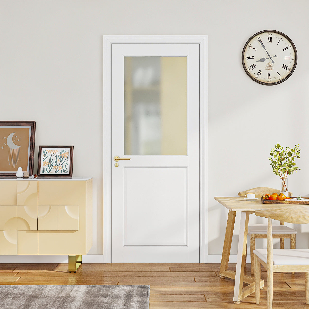 24" X 80"1-Lite Frosted Glass Slab Door Solid Manufactured Wood -shower door White Primed Standard Door Without Hardware Kit