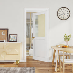 28" X 80"1-Lite Frosted Glass Slab Door Solid Manufactured Wood -shower door White Primed Standard Door Without Hardware Kit