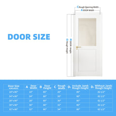 30" X 80"1-Lite Frosted Glass Slab Door Solid Manufactured Wood -shower door White Primed Standard Door Without Hardware Kit