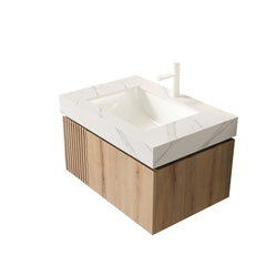 30" MURI Carrara White Sintered Stone Countertop and Undermount Ceramic Basin with One Standard Pre-drilled Faucet Hole, NO Cabinet, NO Faucet and Sink Cover