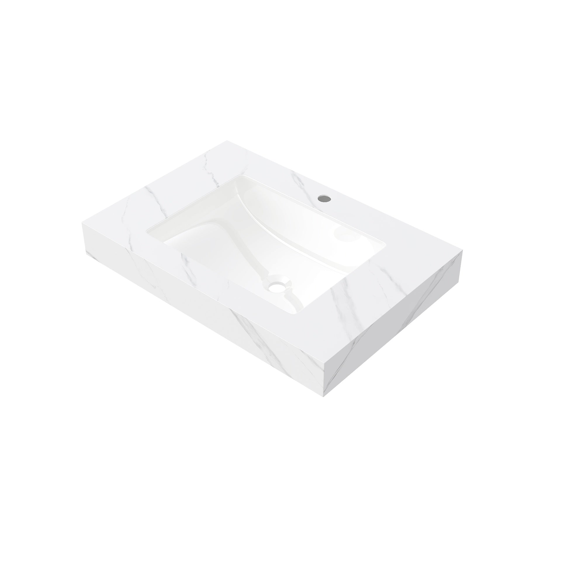30" MURI Carrara White Sintered Stone Countertop and Undermount Ceramic Basin with One Standard Pre-drilled Faucet Hole, NO Cabinet, NO Faucet and Sink Cover