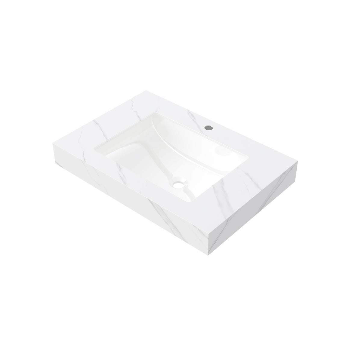 30" MURI Carrara White Sintered Stone Countertop and Undermount Ceramic Basin with One Standard Pre-drilled Faucet Hole, NO Cabinet, NO Faucet and Sink Cover