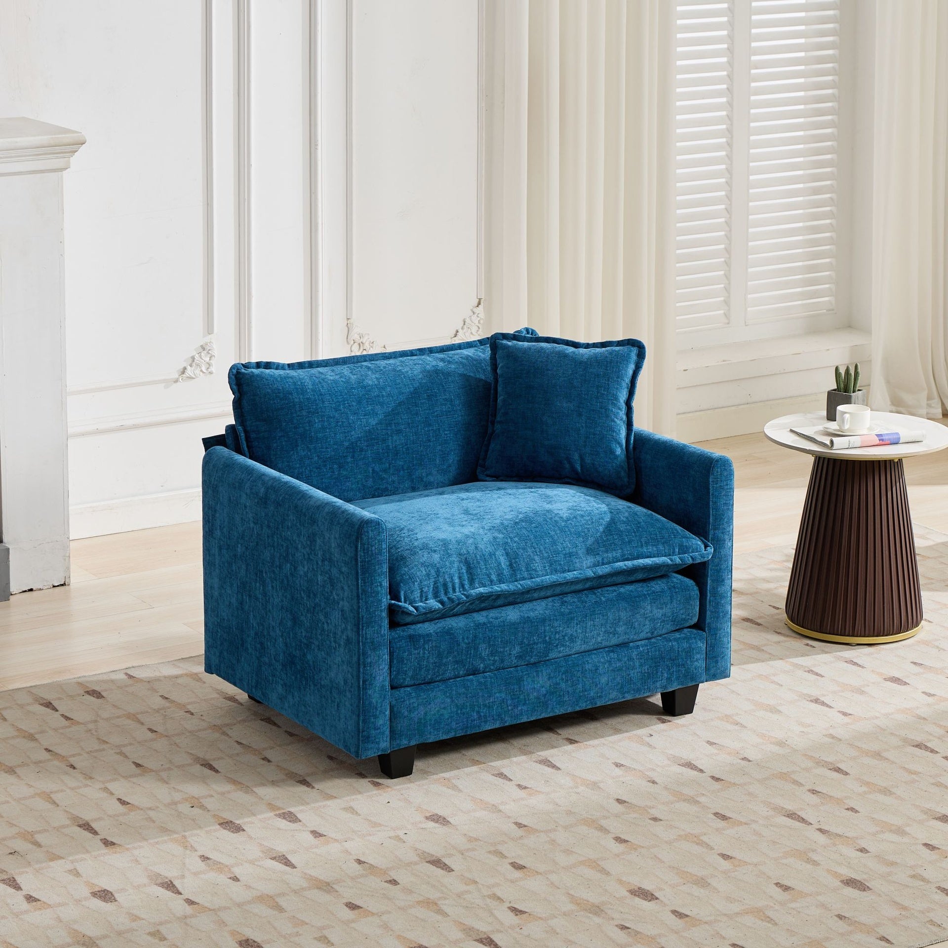 Cloud Sofa Single Seat (Ottoman is not included), Modern Sectional Couch, for Living Room Bedroom and Apartment, Comfy Double Layer Upholstered Seat Cushion, Breathable Chenille Fabric, Blue