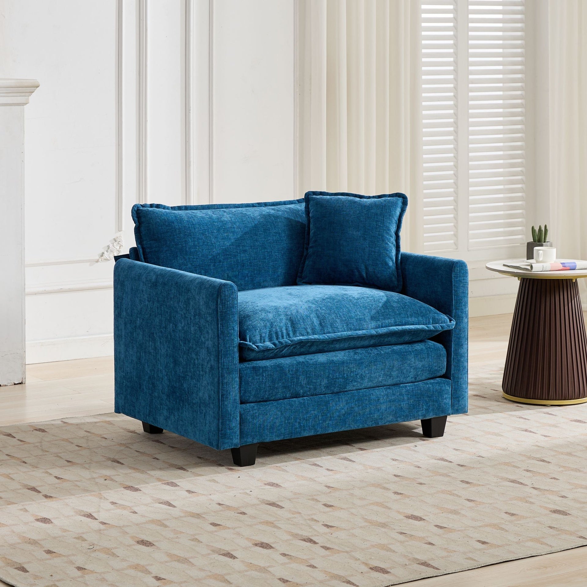 Cloud Sofa Single Seat (Ottoman is not included), Modern Sectional Couch, for Living Room Bedroom and Apartment, Comfy Double Layer Upholstered Seat Cushion, Breathable Chenille Fabric, Blue