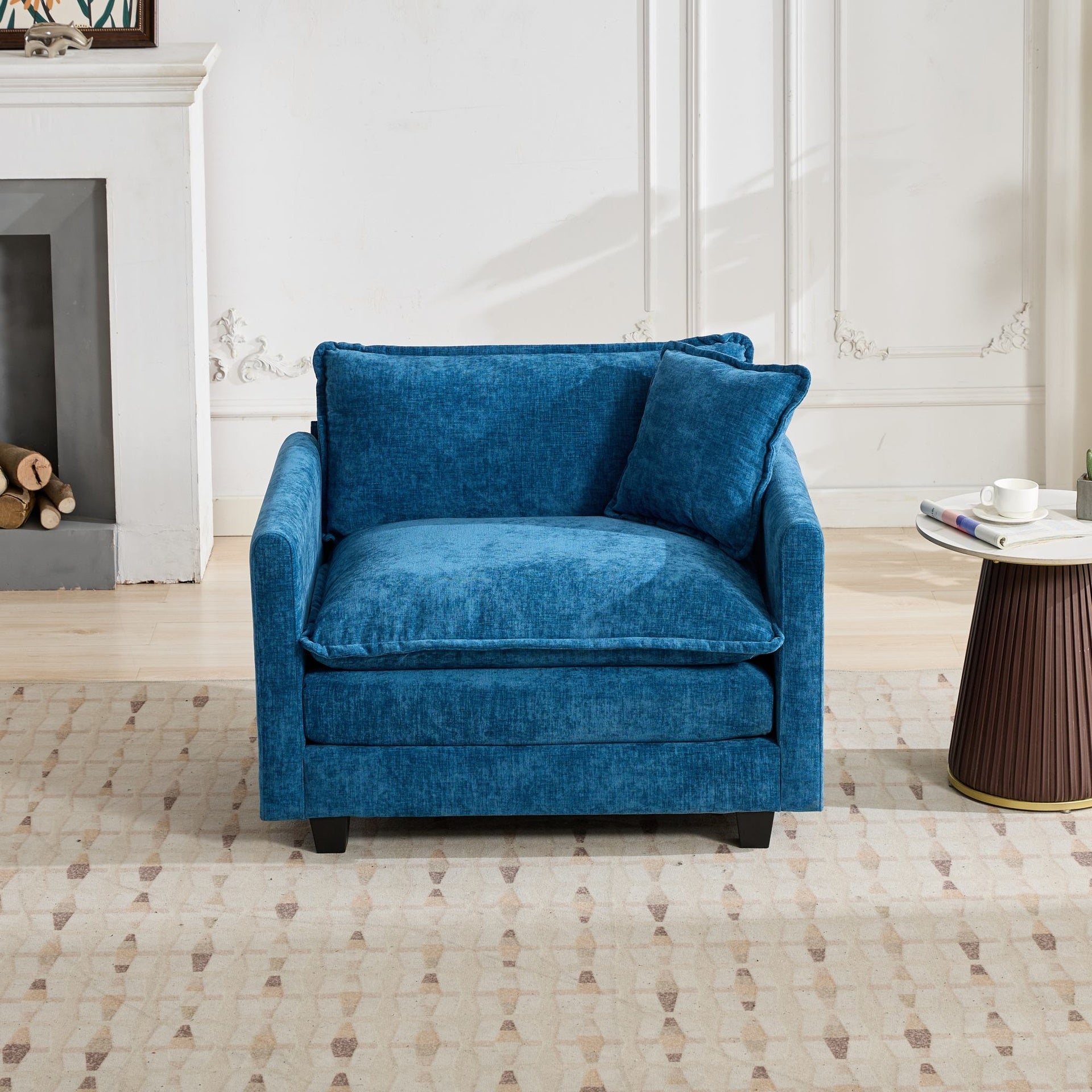 Cloud Sofa Single Seat (Ottoman is not included), Modern Sectional Couch, for Living Room Bedroom and Apartment, Comfy Double Layer Upholstered Seat Cushion, Breathable Chenille Fabric, Blue