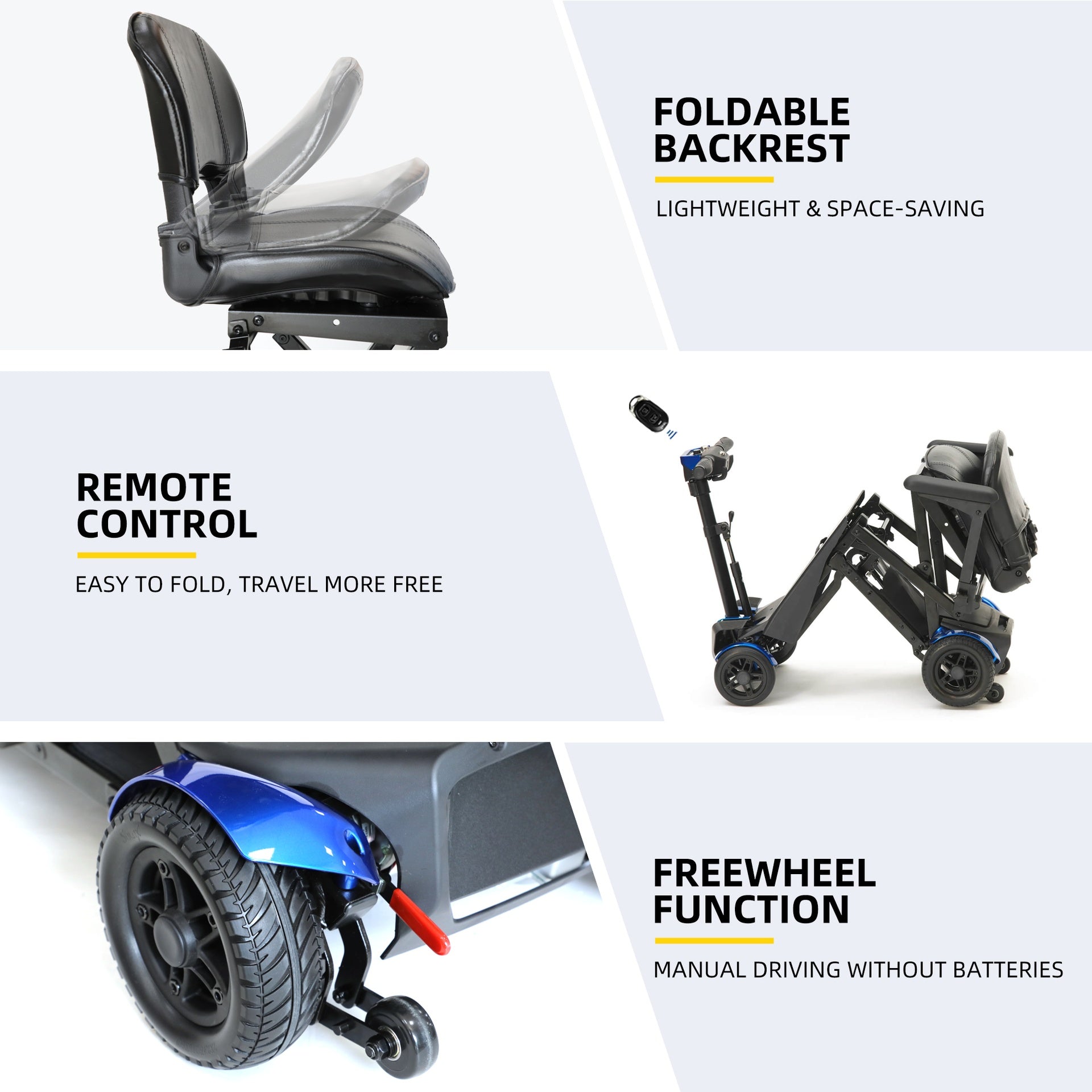 SOLAX Remote Control Foldable Electric Mobility Scooter with Suspension for Senior, Lightweight 4 Wheels Electric Powered Scooter for Travel Shopping