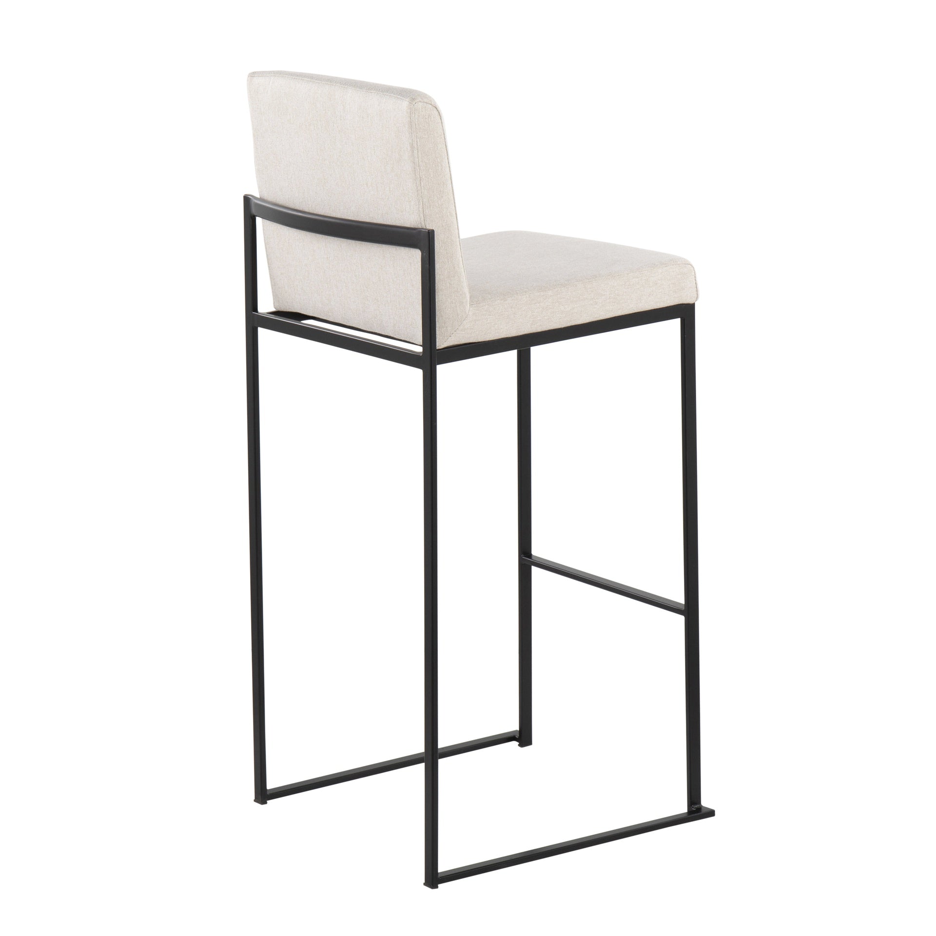 Fuji Contemporary High Back Barstool in Black Steel and Beige Fabric by LumiSource - Set of 2