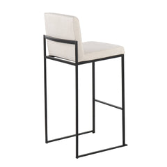 Fuji Contemporary High Back Barstool in Black Steel and Beige Fabric by LumiSource - Set of 2
