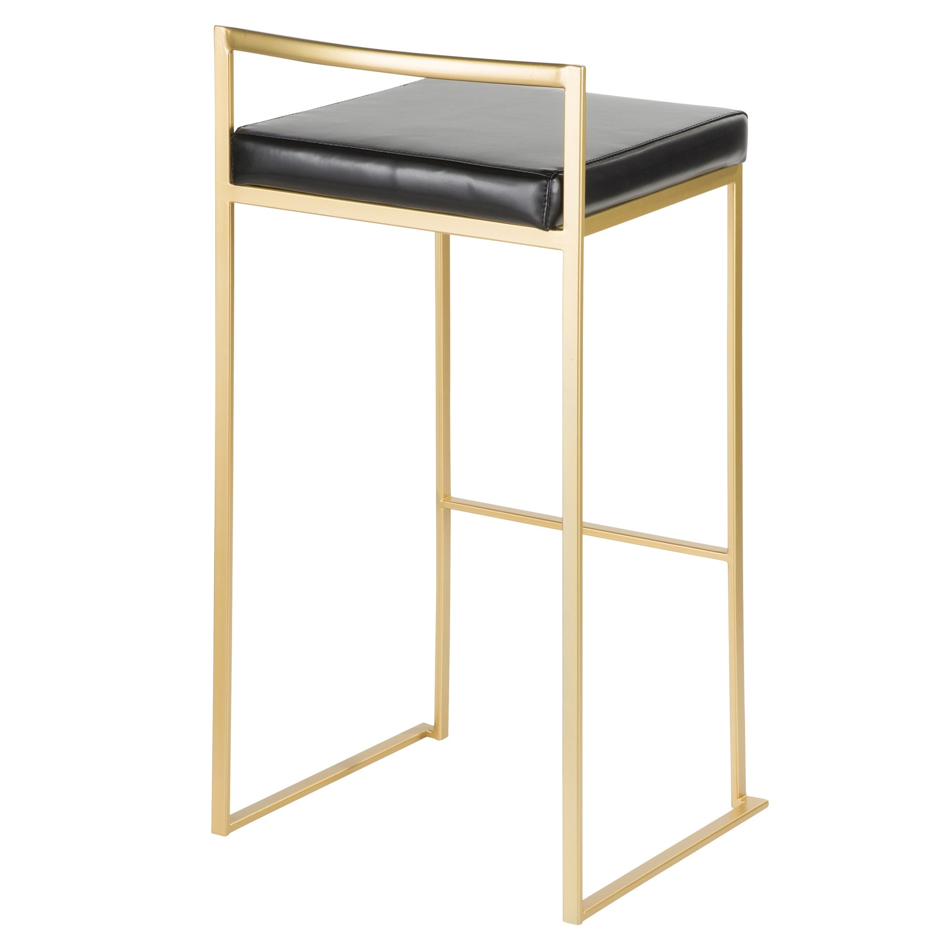 Fuji 30" Contemporary Barstool in Gold with Black Faux Leather by LumiSource - Set of 3