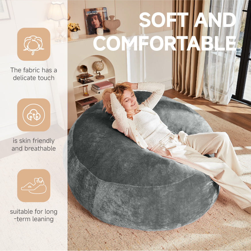 4FT bean bag chair, memory foam filling, adult and teen bean bag chair, soft sofa with removable flannel cover, round sofa for living room, bedroom, college dorm.