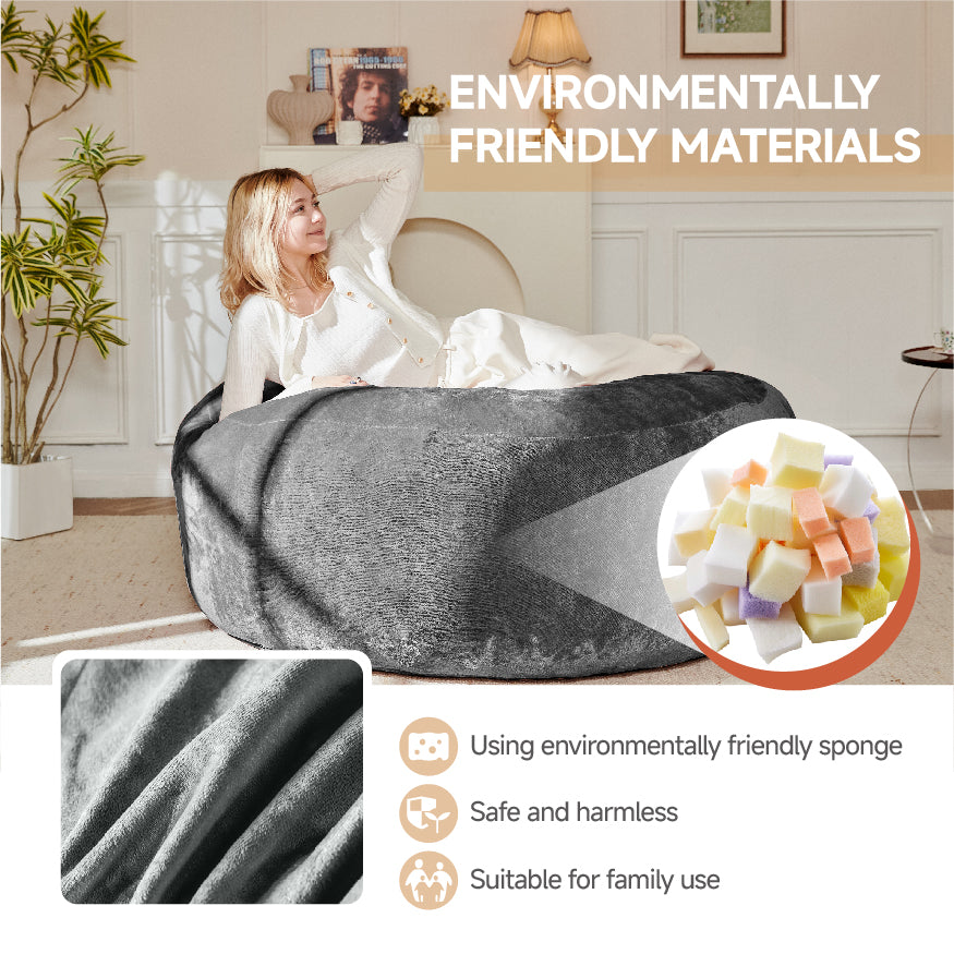 4FT bean bag chair, memory foam filling, adult and teen bean bag chair, soft sofa with removable flannel cover, round sofa for living room, bedroom, college dorm.