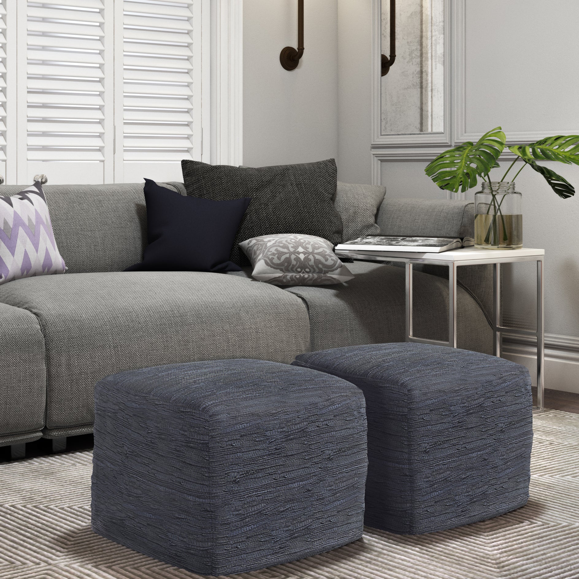 Fredrik - Square Pouf - Dark Blue