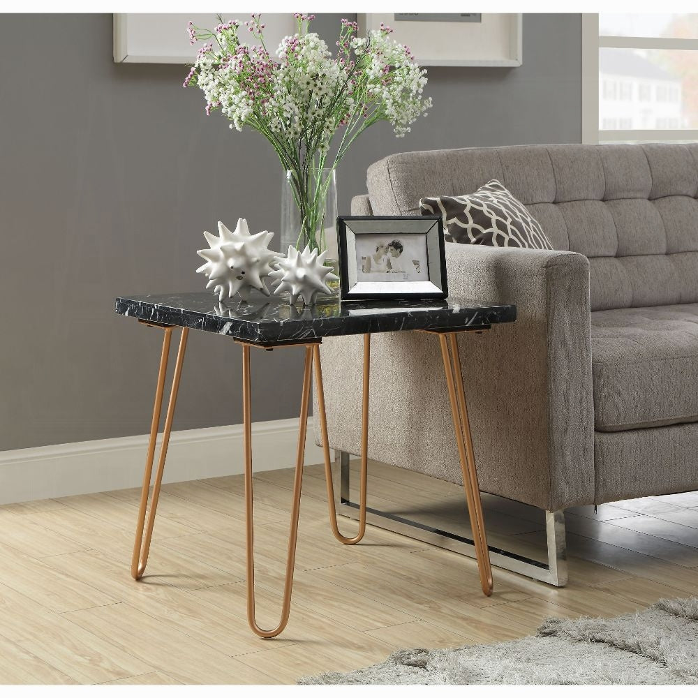Modern Elegance Black Marble End Table 1pc Luxury Living Room Furniture Gold Finish Legs Side Table