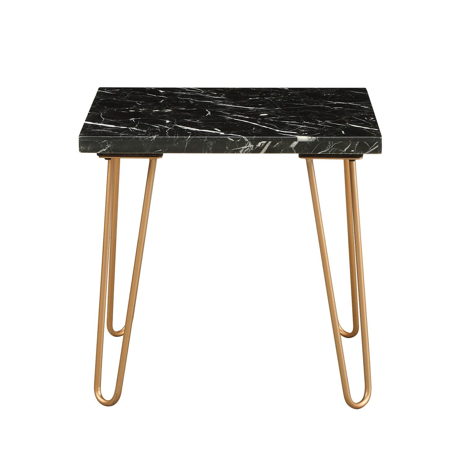 Modern Elegance Black Marble End Table 1pc Luxury Living Room Furniture Gold Finish Legs Side Table