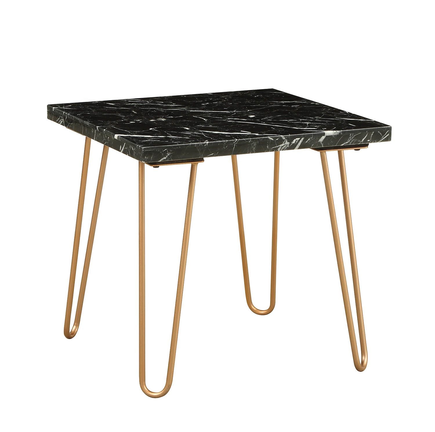 Modern Elegance Black Marble End Table 1pc Luxury Living Room Furniture Gold Finish Legs Side Table