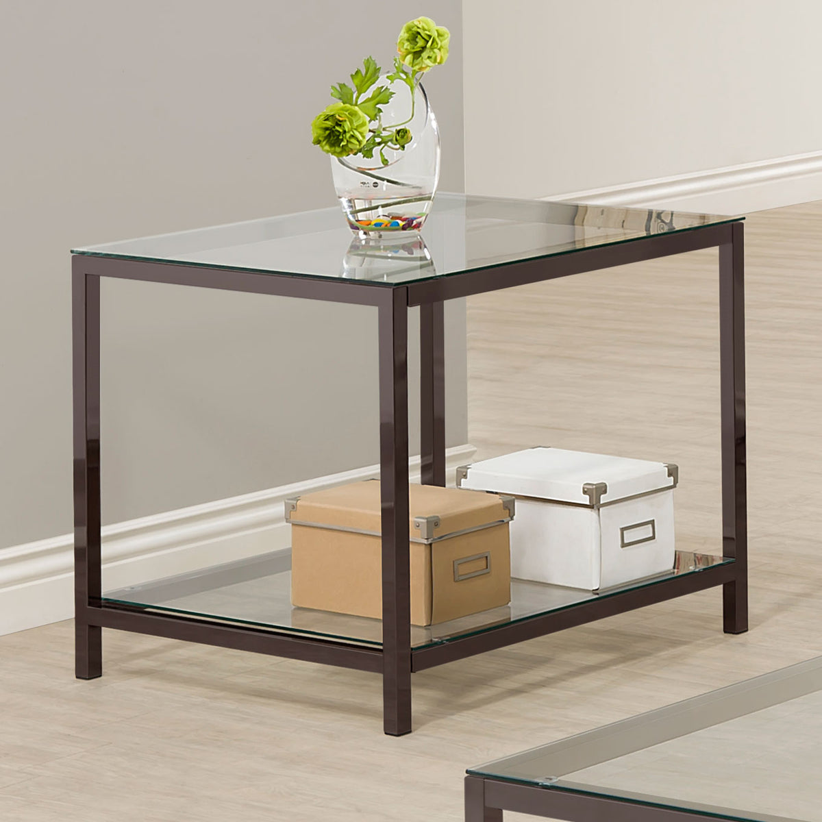 Weston Black Nickel 1-Shelf Glass Top Side End Table