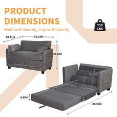 2-in-1 Convertible Corduroy Sofa Bed, 2-Seater Two-Form Switch Loveseat Sleeper Sofa with Side Storage, High-Rebound Sponge & Solid Wood Composite Frame, Easy Assembly for Home Living Room/Study.