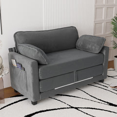 2-in-1 Convertible Corduroy Sofa Bed, 2-Seater Two-Form Switch Loveseat Sleeper Sofa with Side Storage, High-Rebound Sponge & Solid Wood Composite Frame, Easy Assembly for Home Living Room/Study.