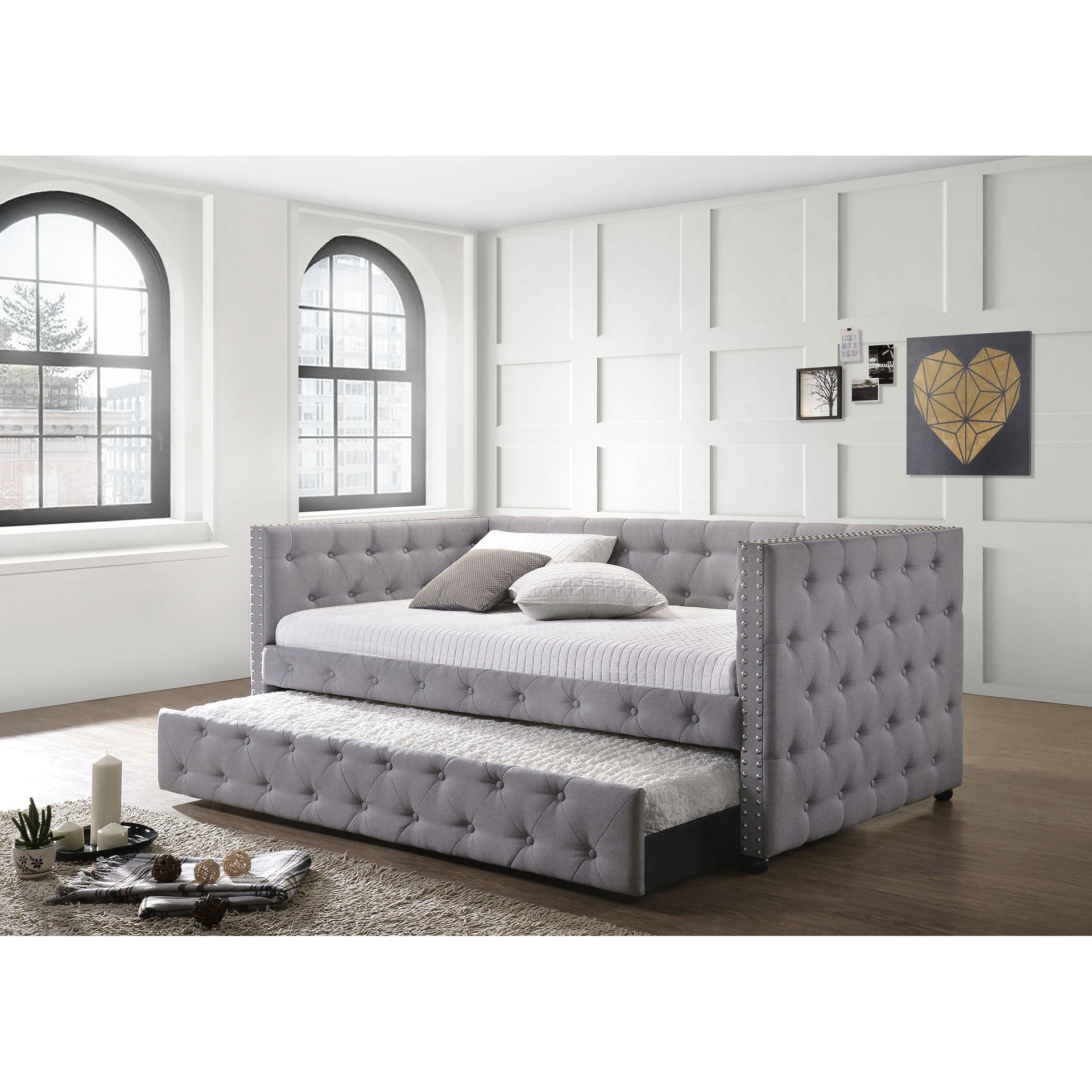 Cross Creek Grey Upholstered Twin Daybed with Trundle