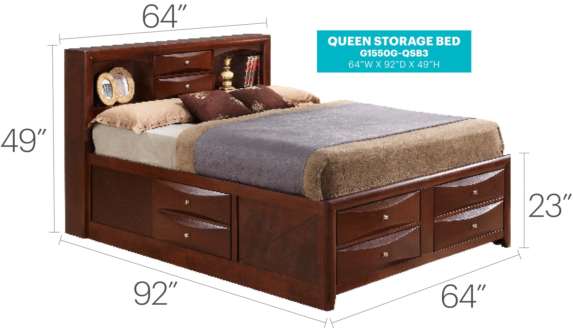 Stylish Queen Storage Bed In Cherry Finish
