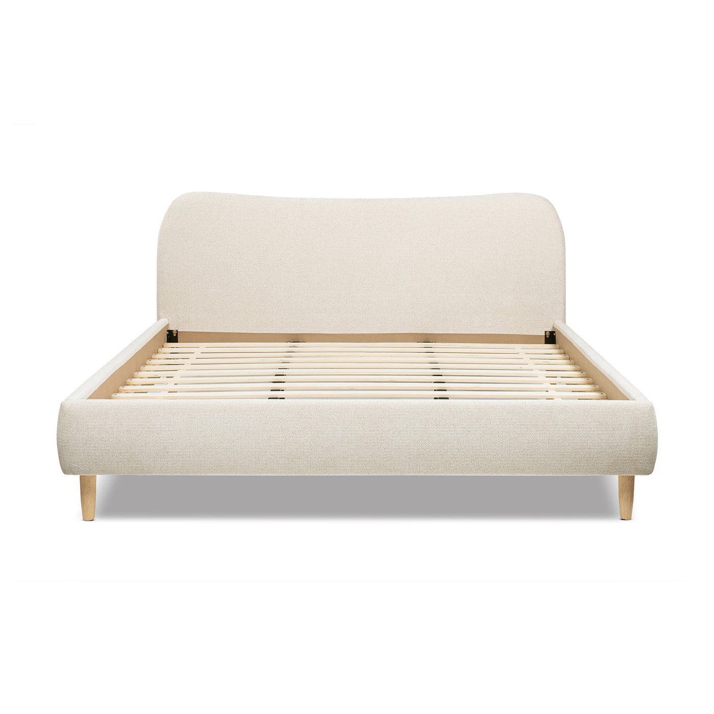 Roman Curved Headboard Upholstered Platform Bed, King, Oatmeal Light Beige Chenille