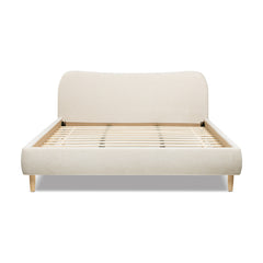Roman Curved Headboard Upholstered Platform Bed, King, Oatmeal Light Beige Chenille