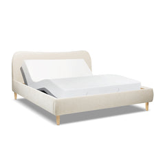 Roman Curved Headboard Upholstered Platform Bed, King, Oatmeal Light Beige Chenille