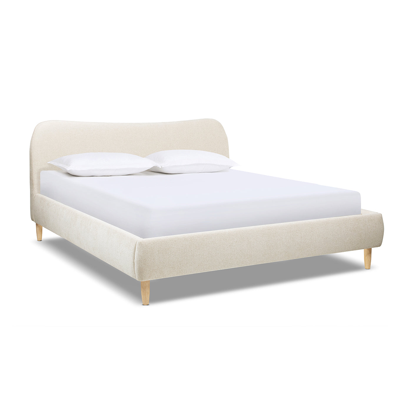 Roman Curved Headboard Upholstered Platform Bed, King, Oatmeal Light Beige Chenille