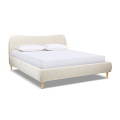 Roman Curved Headboard Upholstered Platform Bed, King, Oatmeal Light Beige Chenille