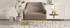 Modern Accent Chair Upholstered Armchair Single Sofa Chair with Curved Backrest and Gold Metal Legs for Living Room, Bedroom or Reading Corner, Brown