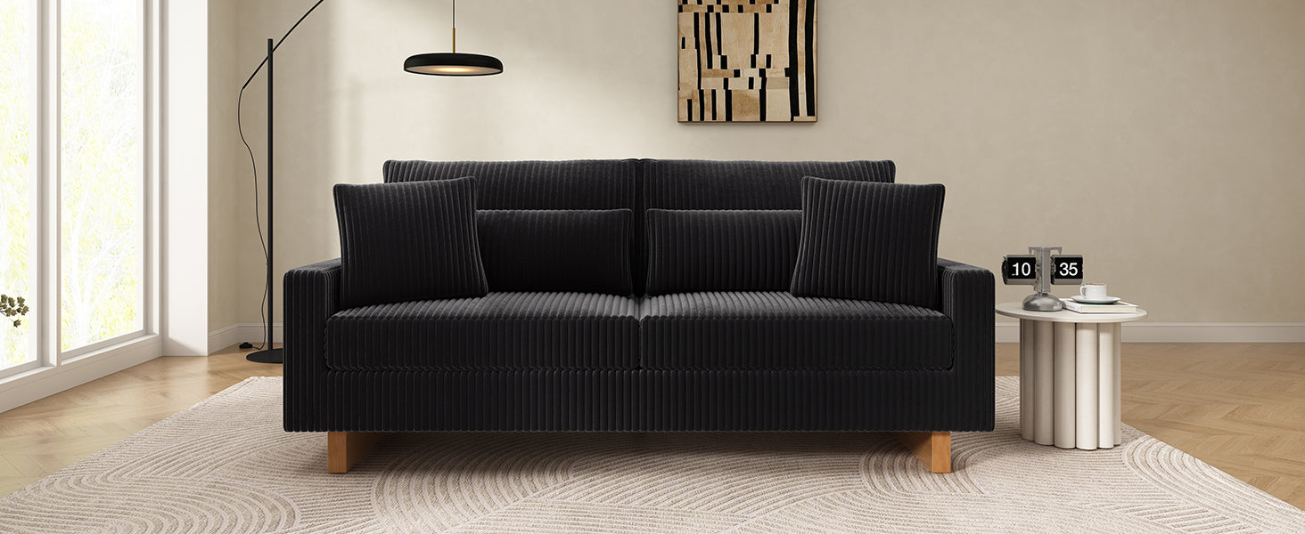Modern Loveseat Sofa 80.3" Sofa Couch Upholstered Sofa with Four Pillows for Living Room, Black