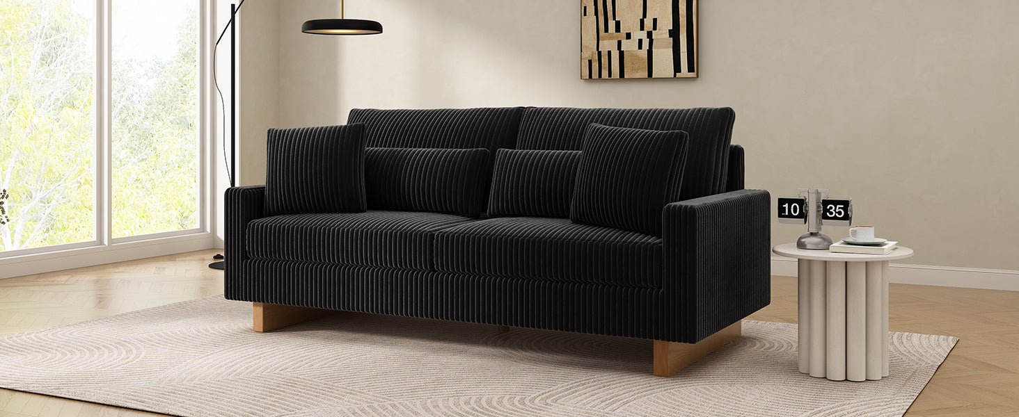 Modern Loveseat Sofa 80.3" Sofa Couch Upholstered Sofa with Four Pillows for Living Room, Black