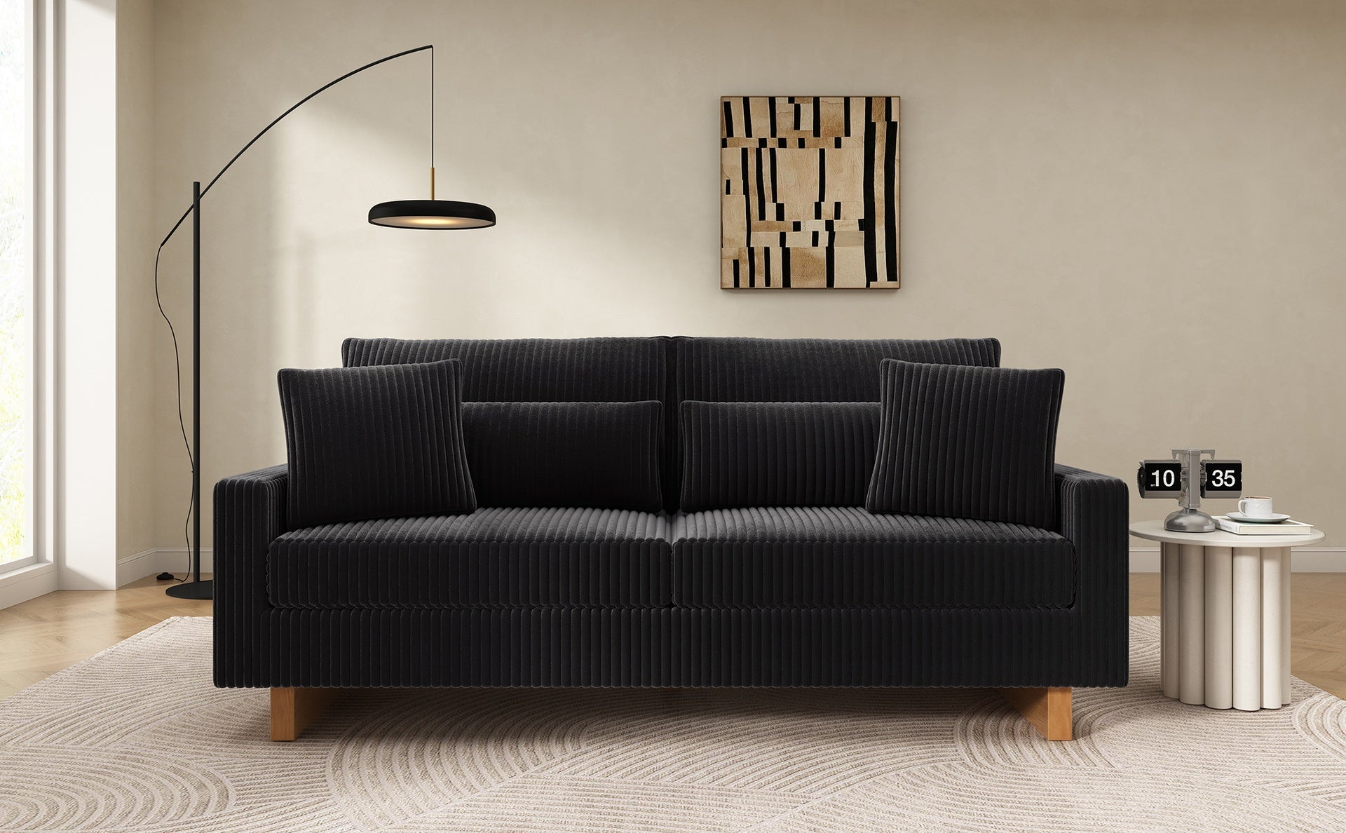 Modern Loveseat Sofa 80.3" Sofa Couch Upholstered Sofa with Four Pillows for Living Room, Black