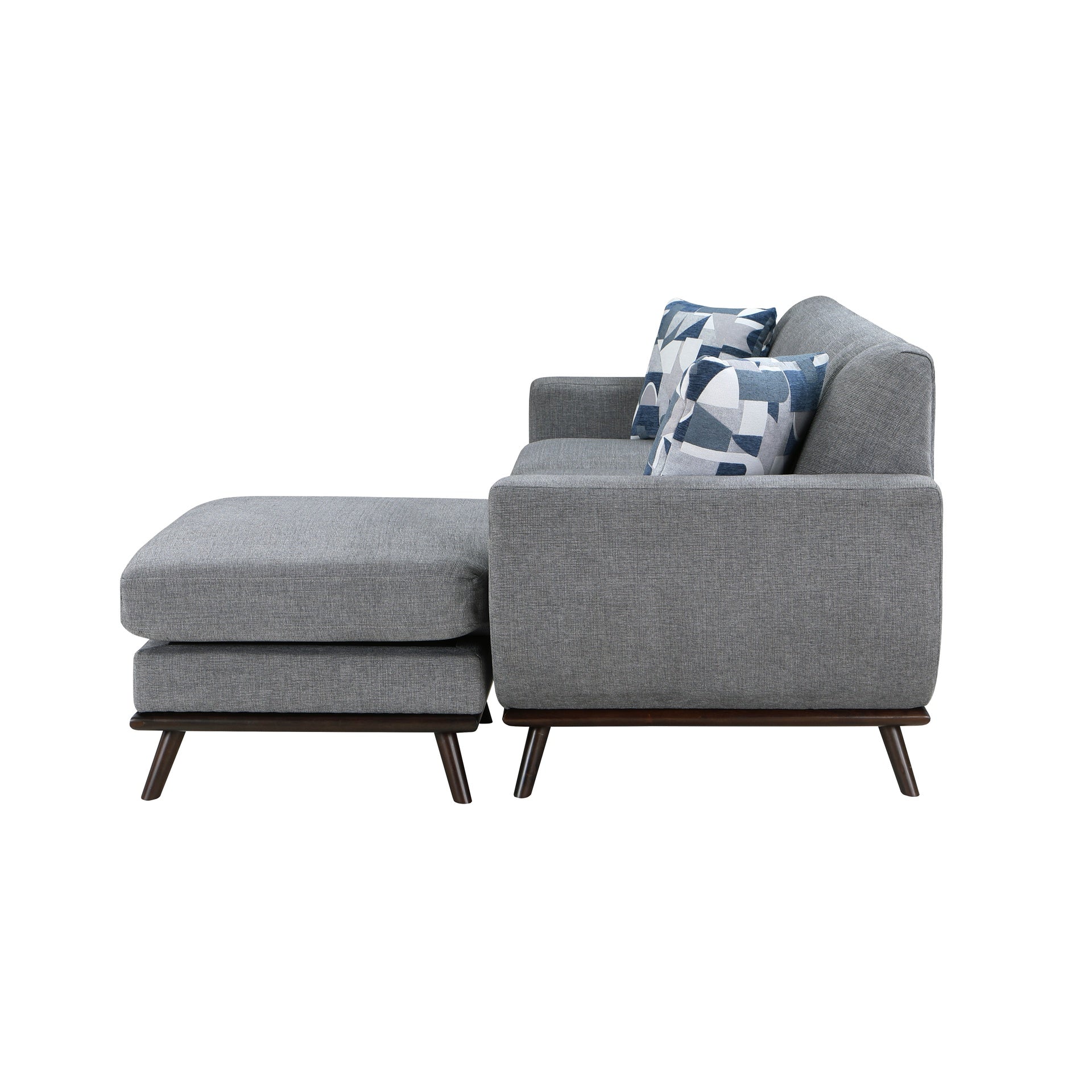 Solid Wood Reversible Sofa Chaise Gray Chenille Upholstered Decorative Pillows Mid-Century Modern Living Room Furniture 1pc