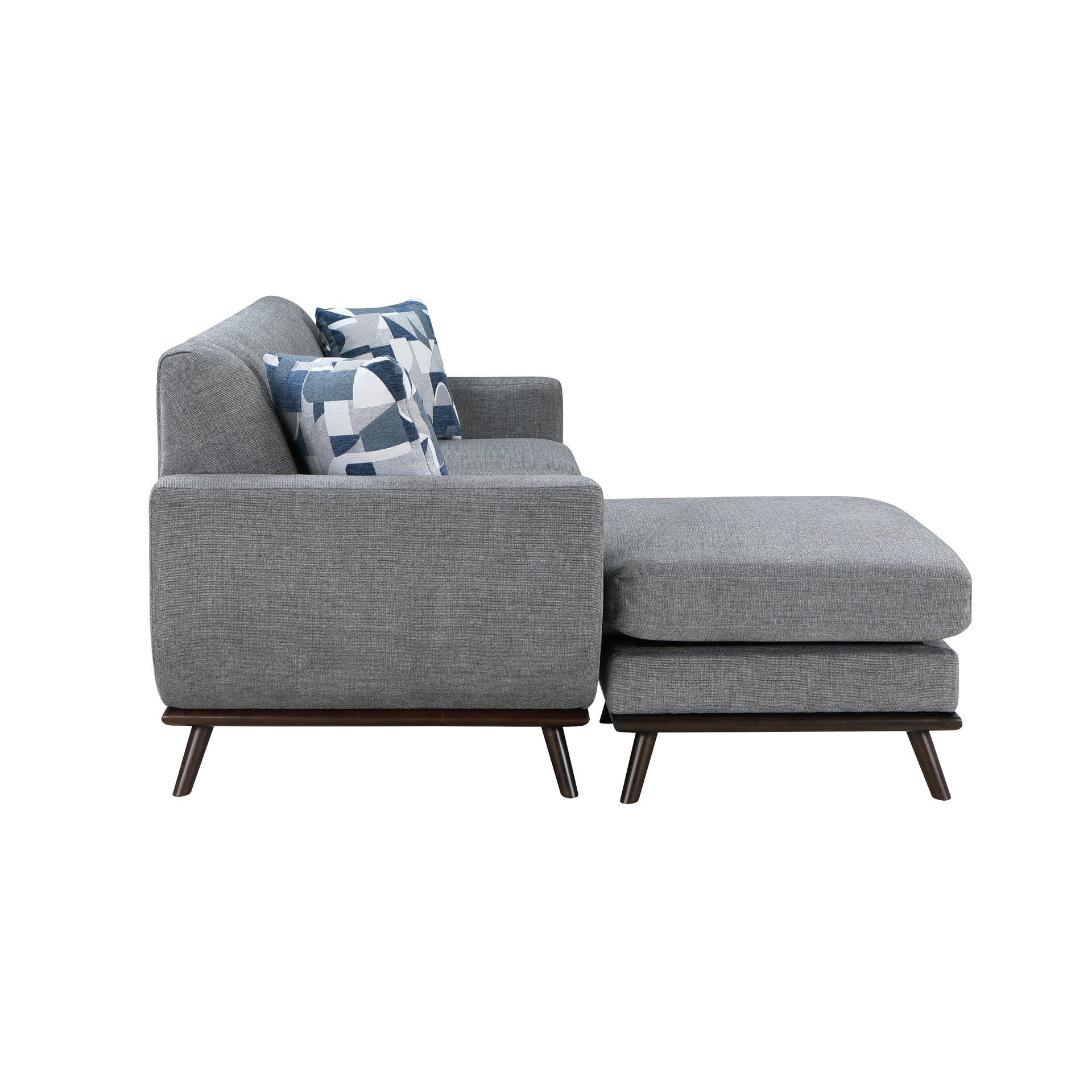 Solid Wood Reversible Sofa Chaise Gray Chenille Upholstered Decorative Pillows Mid-Century Modern Living Room Furniture 1pc