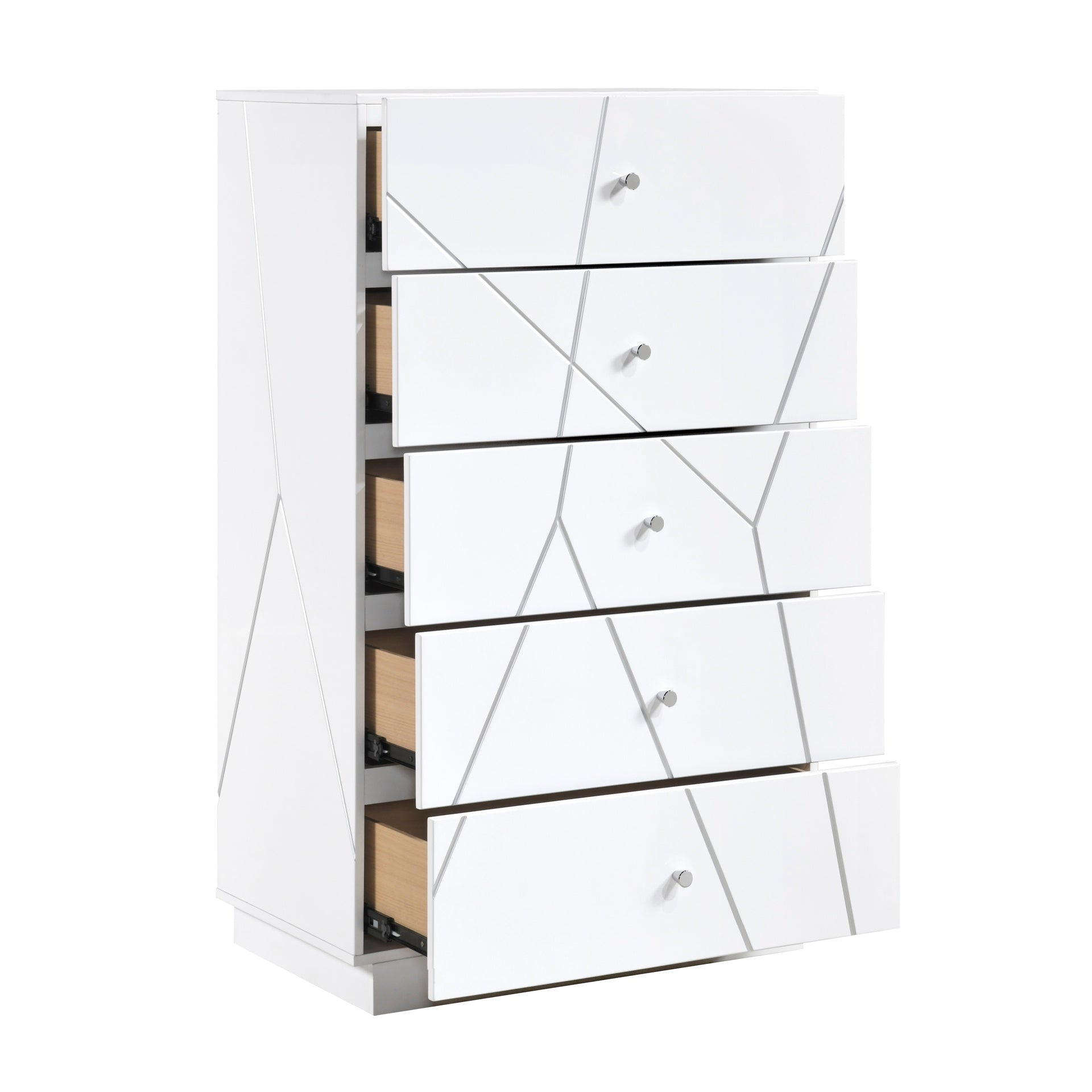 Glamorous White Finish 5-Drawers Storage Chest Bedroom Furniture 1pc Geometric Design Accents