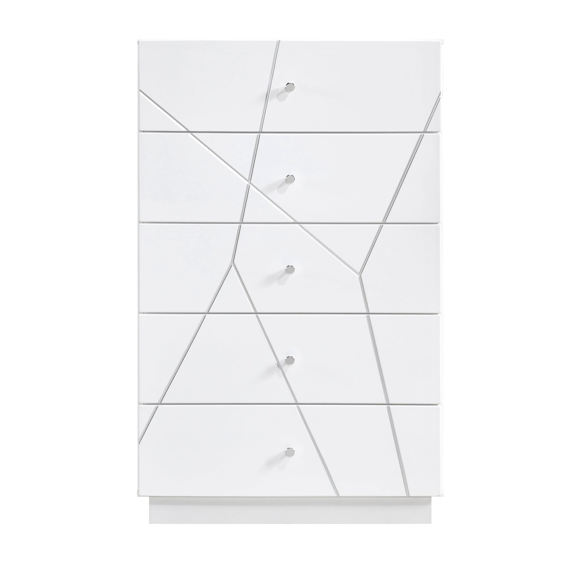 Glamorous White Finish 5-Drawers Storage Chest Bedroom Furniture 1pc Geometric Design Accents