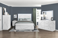 Glamorous White Finish 5-Drawers Storage Chest Bedroom Furniture 1pc Geometric Design Accents