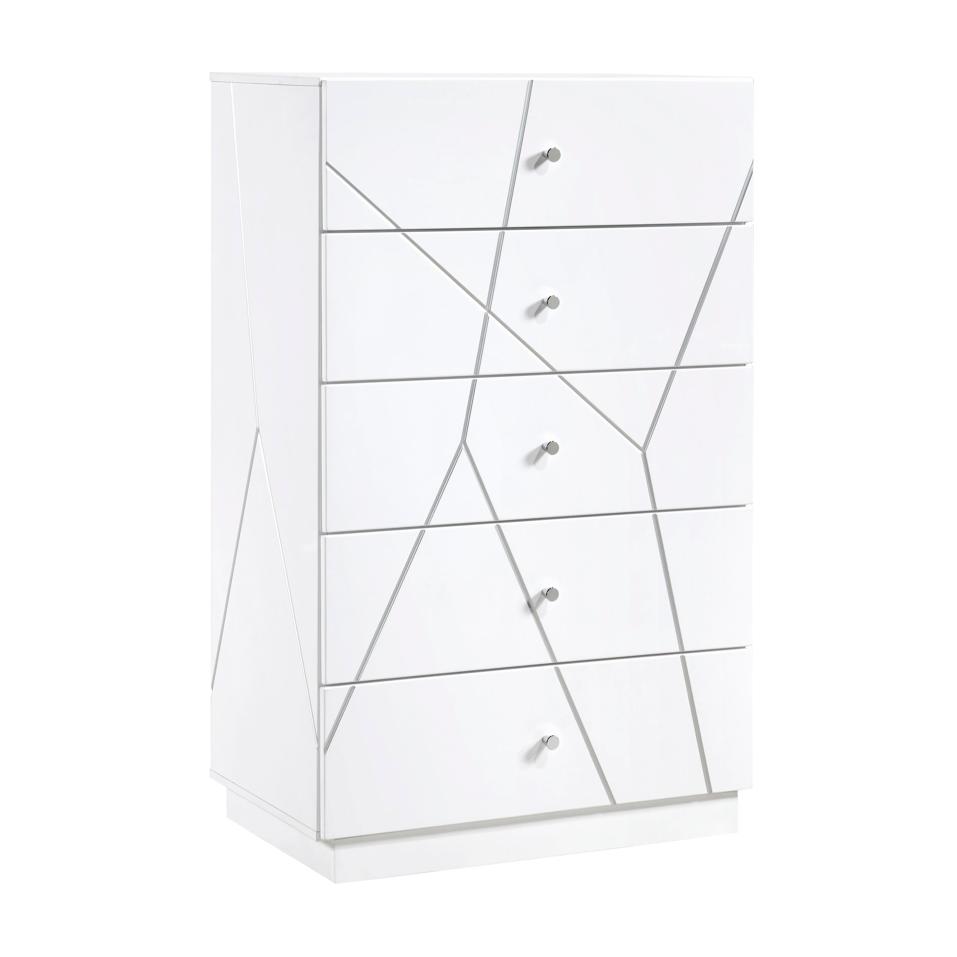 Glamorous White Finish 5-Drawers Storage Chest Bedroom Furniture 1pc Geometric Design Accents